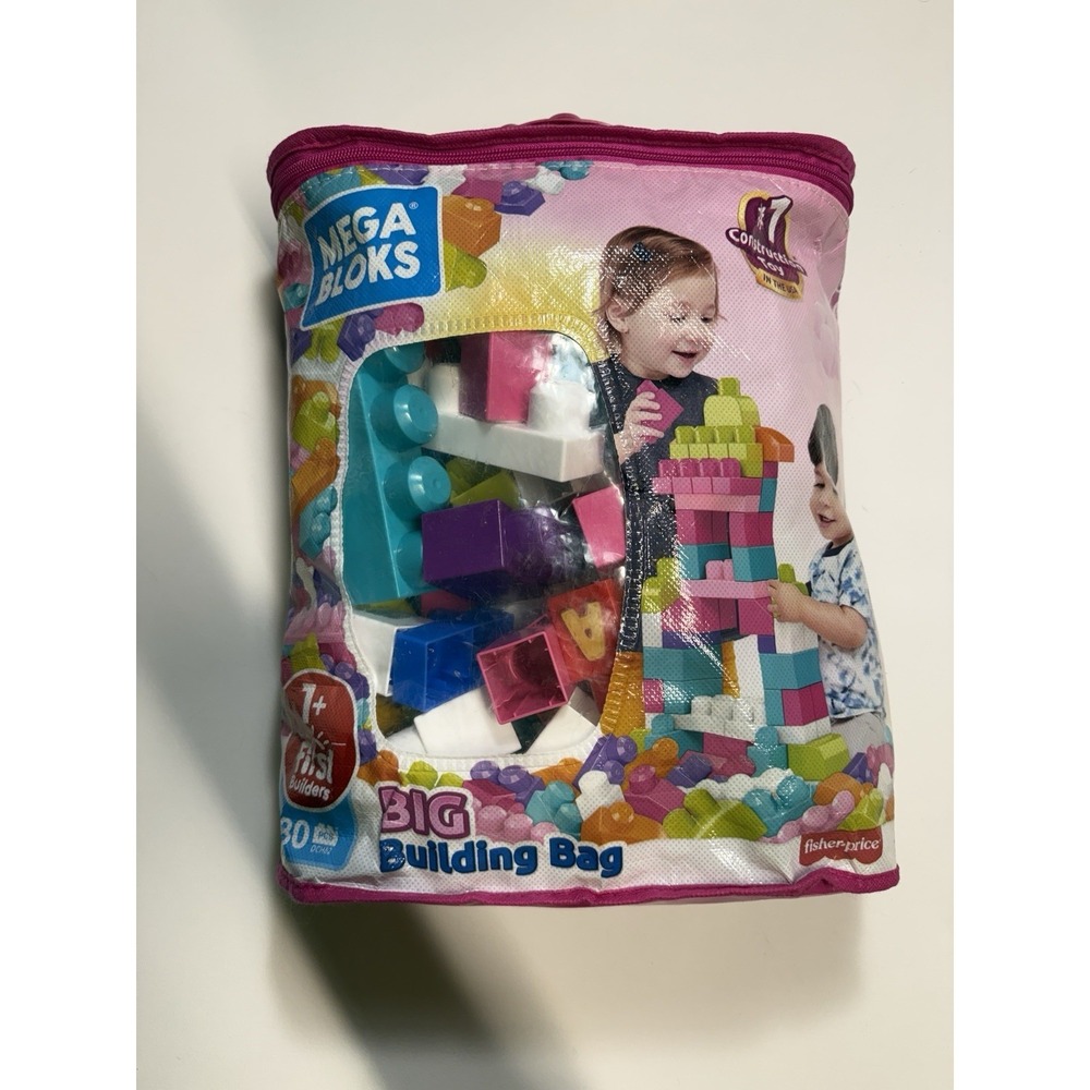 Mega Bloks First Builders Big Building Bag 80 Pc Pink Blocks w/ Storage Bag